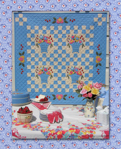 Mothers Day Bouquet - "Floral" Collection - Pattern - # Q06 - This quilt is dedicated to all those wipers of little noses, testers of warm foreheads, and kissers of booboos – our mothers. They have dedicated their lives, and given up most of their sanity, all in the name of motherhood. There’s a special place for these hardworking and under appreciated women – it’s called a SPA! Done up in colors from the 1930’s, the Mother’s Day Bouquet quilt combines strip-pieced blocks with appliquéd floral blocks and is sure to make any mother proud. 