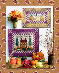 Pumpkin Hill - "Garden Days" Collection - Pattern # Q22 - Pumpkin season is the most wonderful time of the year. The air is crisp, the leaves are beautiful and, best of all, no more "quilt guilt" (quilting when you should be weeding). The first time I planted pumpkins, I followed the instructions and planted 3-4 seeds per mound. Unfortunately, I didn't read the part that says you should thin them after they start to grow. They took over the entire garden choking everything in their path, and they were mostly vines with very few pumpkins. I've learned a lot since then - I now purchase pumpkins from the farm stand down the road. Pumpkin Hill includes patterns and instructions for two quilts. Both Quilts are appliquéd, and strip piecing is used for the inner borders & corner blocks. They are sure to add a touch of fall to your home. 